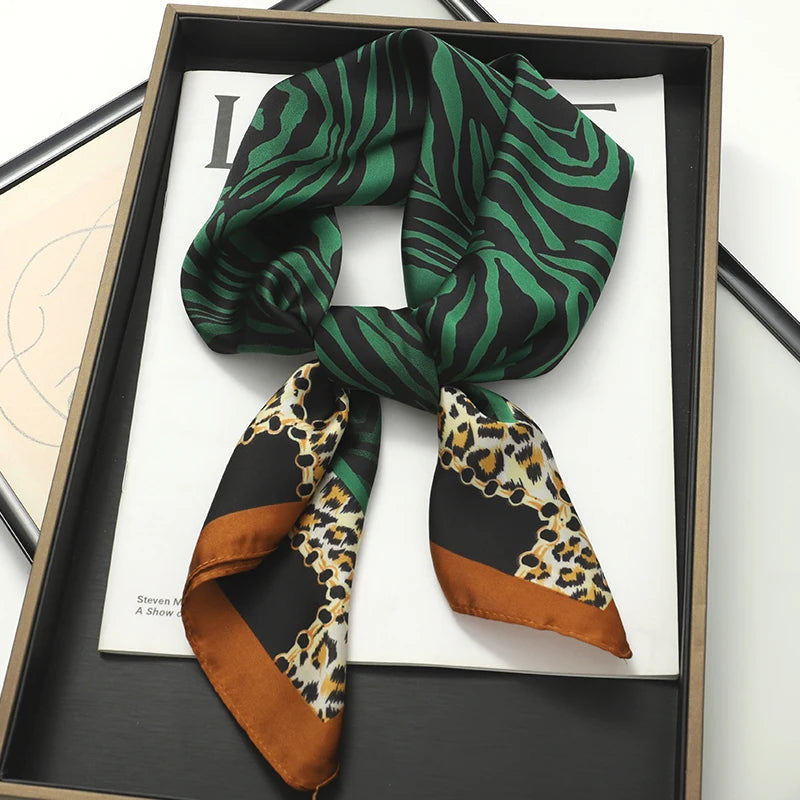 Luxury Silk Cat Print Scarf - Womens Neck Hair Tie Bandana Foulard 70cm