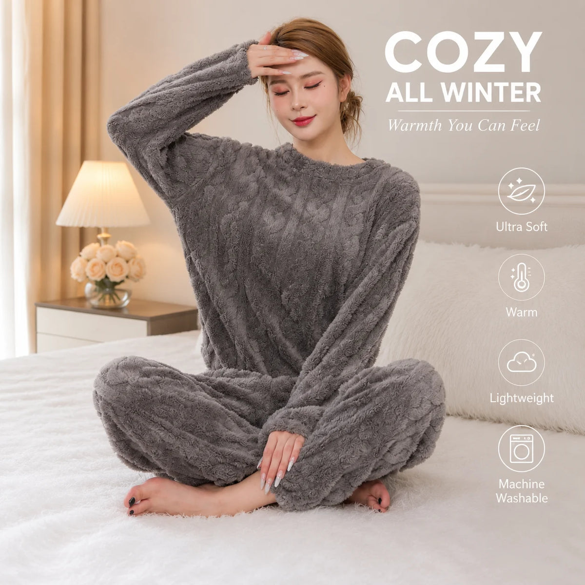 Ultra Soft Warm Coral Fleece Pajama Set Lightweight Fluffy Winter Loungewear Sleepwear For Women Cozy Home Suit Winter Style New