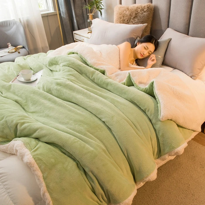 Double-Sided Wool Throw Blanket - Queen Bedspread for Winter Warmth - ZOOMNSTORE