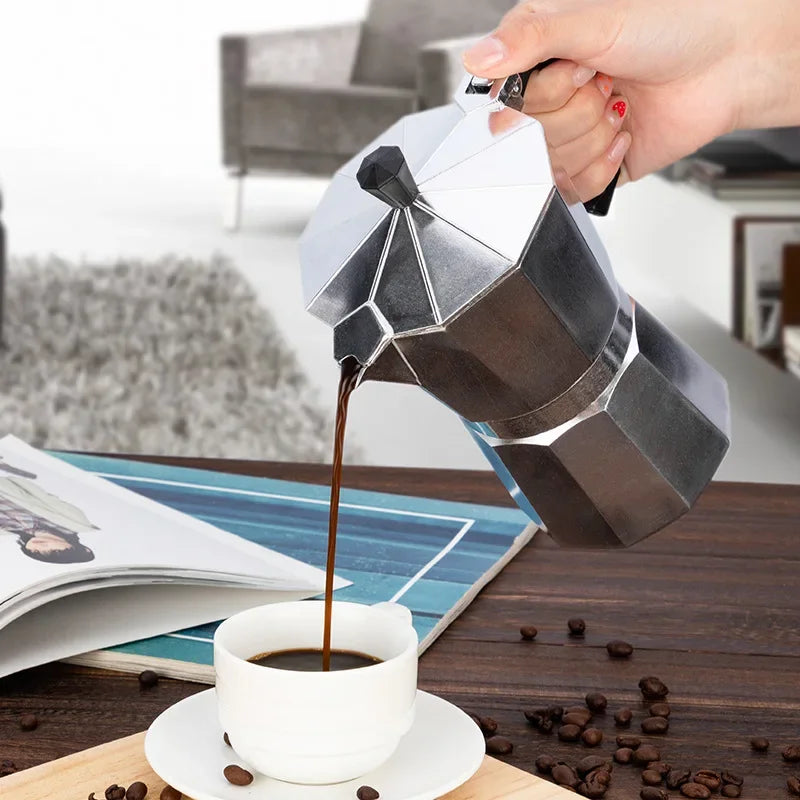 Italian Mocha Coffee Pot - Portable Aluminum Octagonal Coffee Tea Maker - ZOOMNSTORE