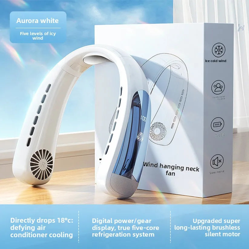 Sports Neck Hanging Cooling Small Fan Portable Neck Hanging Digital Display Strong Wind Silent Bladeless Charging Small Fan