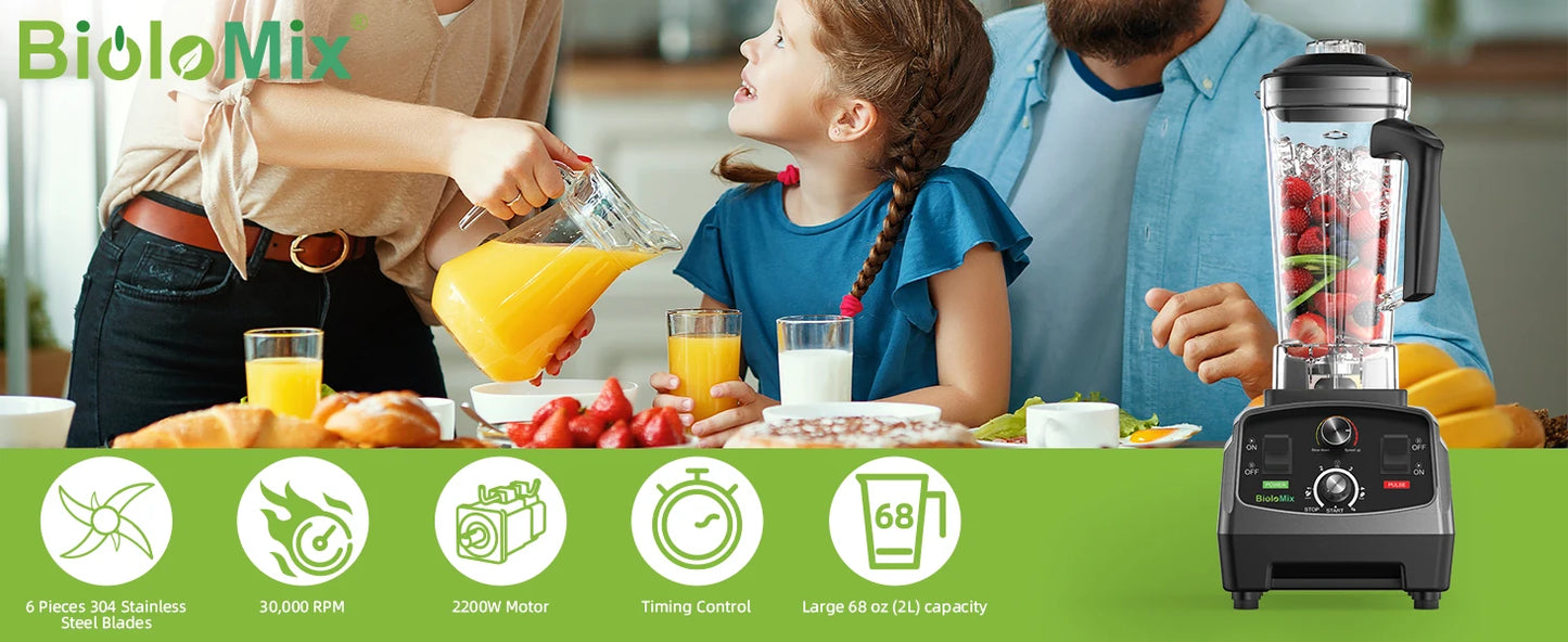 Heavy Duty Commercial Blender - 2200W Timer Mixer Juicer with 2L BPA Free Jar for Smoothies and Food Processing