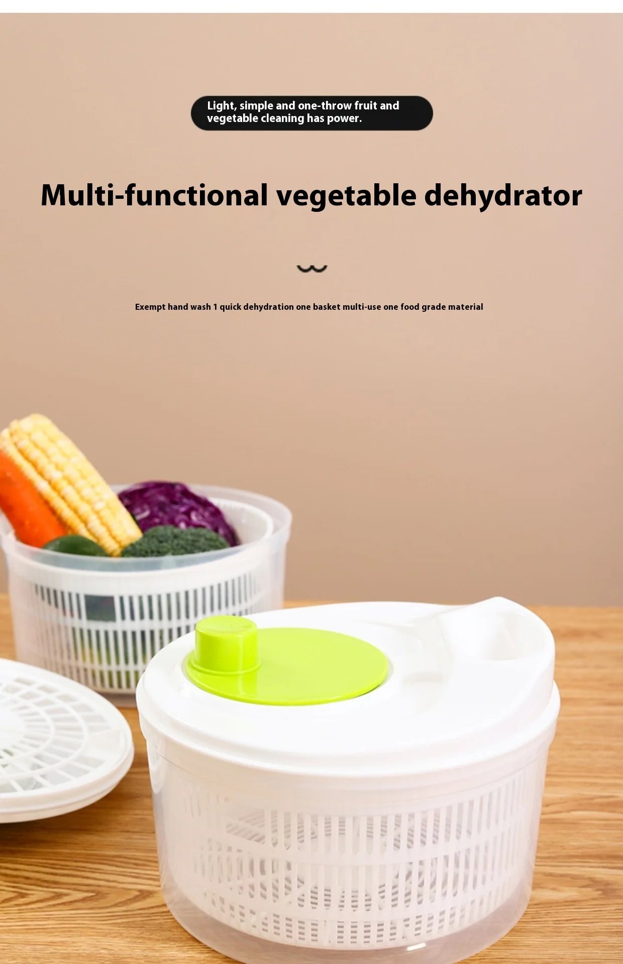 Vegetable Dehydrator Salad Spinner - Manual Kitchen Gadget for Fruits Lettuce - ZOOMNSTORE