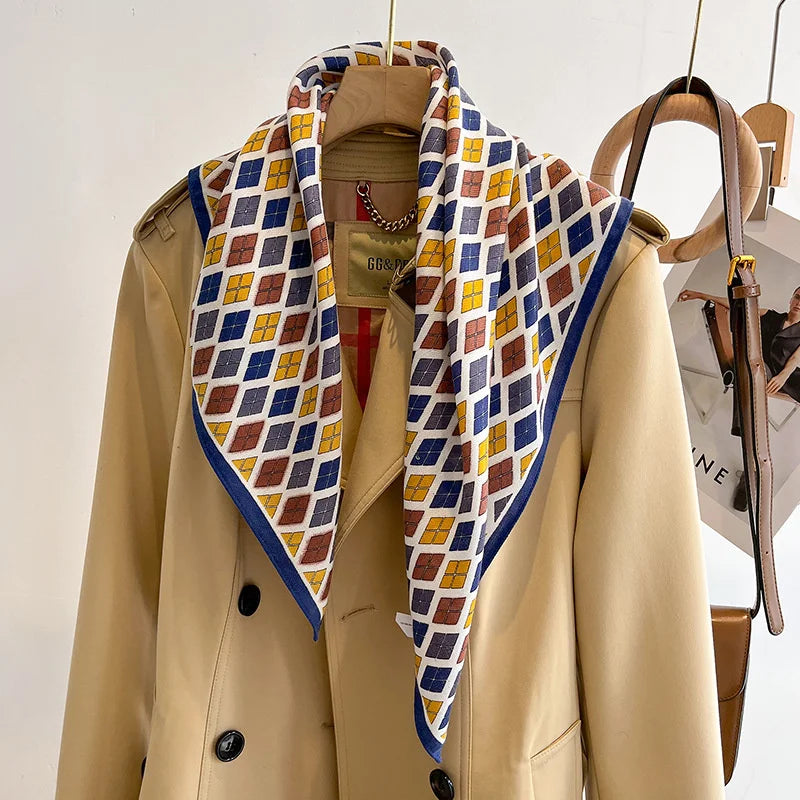 Pure Cotton Womens Printed Scarf - Fashionable Square Foulard for Neck and Hair
