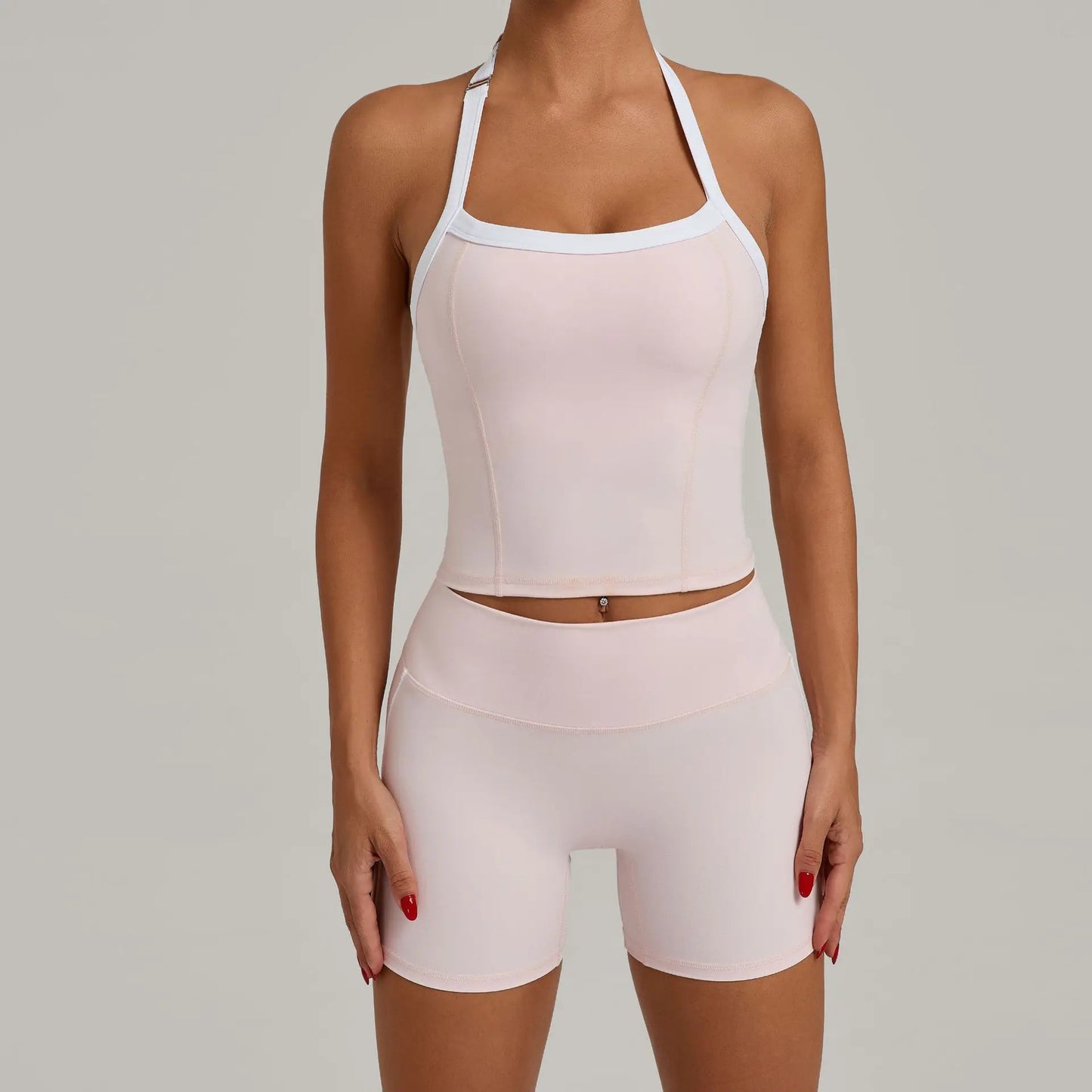 Fashion Patchwork Skinny Shorts Set Gym Women Workout Clothing Summer Sleeveless Backless Fitness Sport Suit Women Sportwear Red