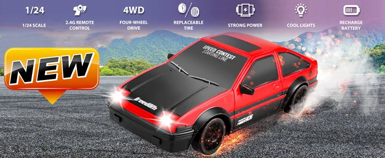 RC Drift Car 4WD - LED Remote Control Racing Vehicle for Kids Adults - ZOOMNSTORE