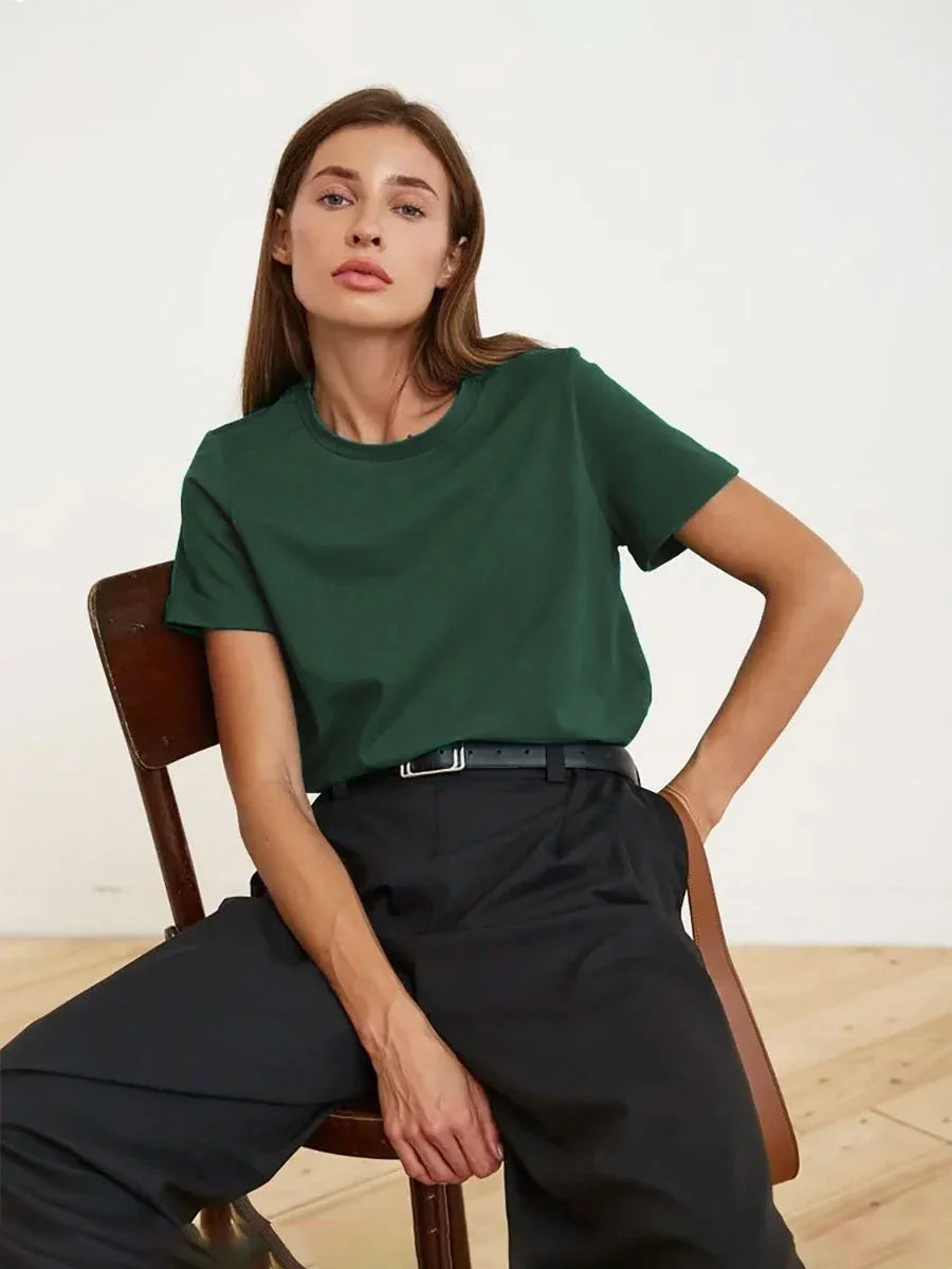 Cotton Womens T-Shirt - Summer Short Sleeve Loose Basic Top