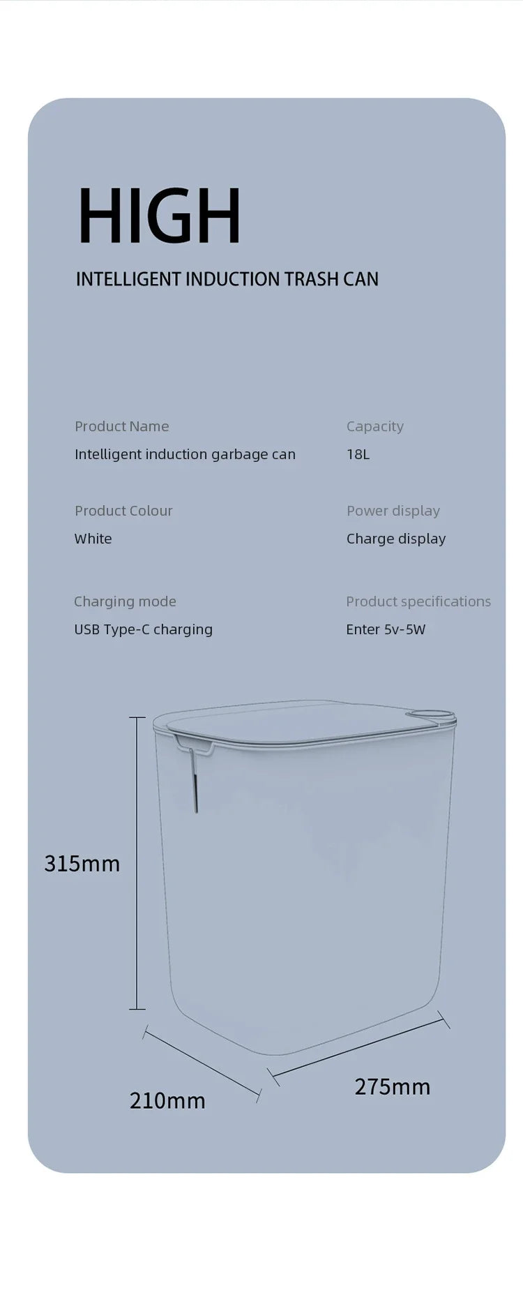 Smart Sensor Trash Can - 20L Automatic Wastebin with Type-C Charging for Kitchen and Bathroom