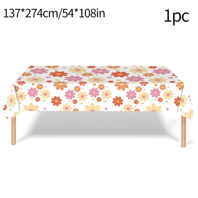 Pink Daisy Disposable Tableware Set - 24pcs Plates Napkins Straws for Birthday Baby Shower Wedding Decor