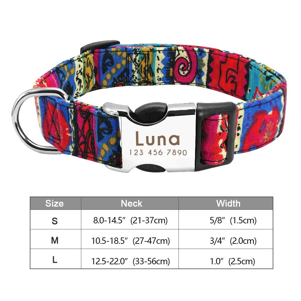 Personalized Engraved Dog Collar - Custom Nylon Pet ID Tag for Small Large Dogs