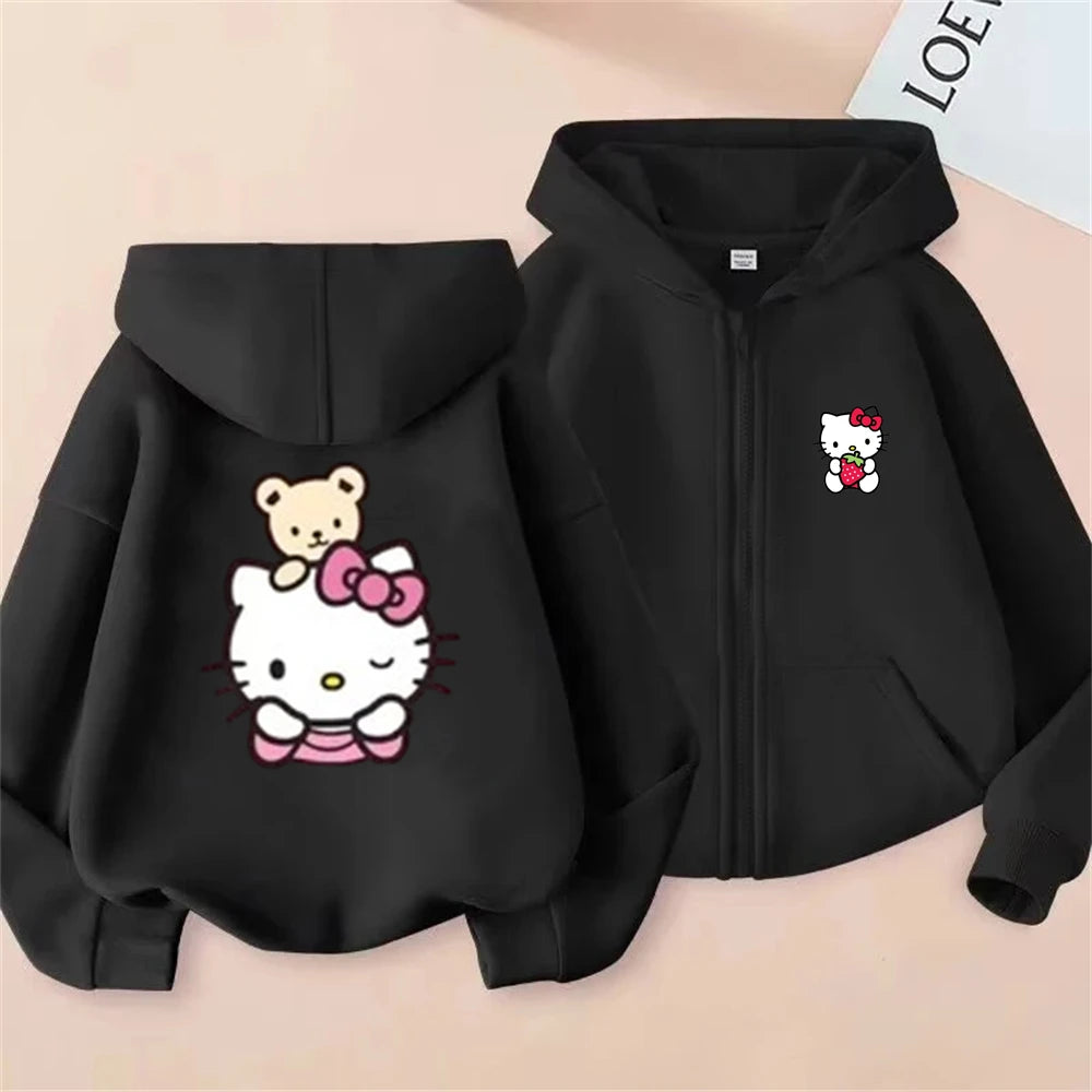 Hello Kitty Kids Hoodie - Pink Zipper Cardigan Sweatshirt for Ages 3-12 - ZOOMNSTORE