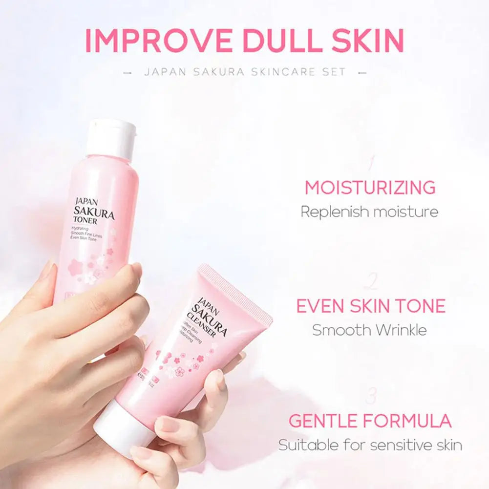 Sakura Skin Care Set - Cleanser Serum Eye Cream Facial Cream Sunscreen Travel Kit for Women - ZOOMNSTORE
