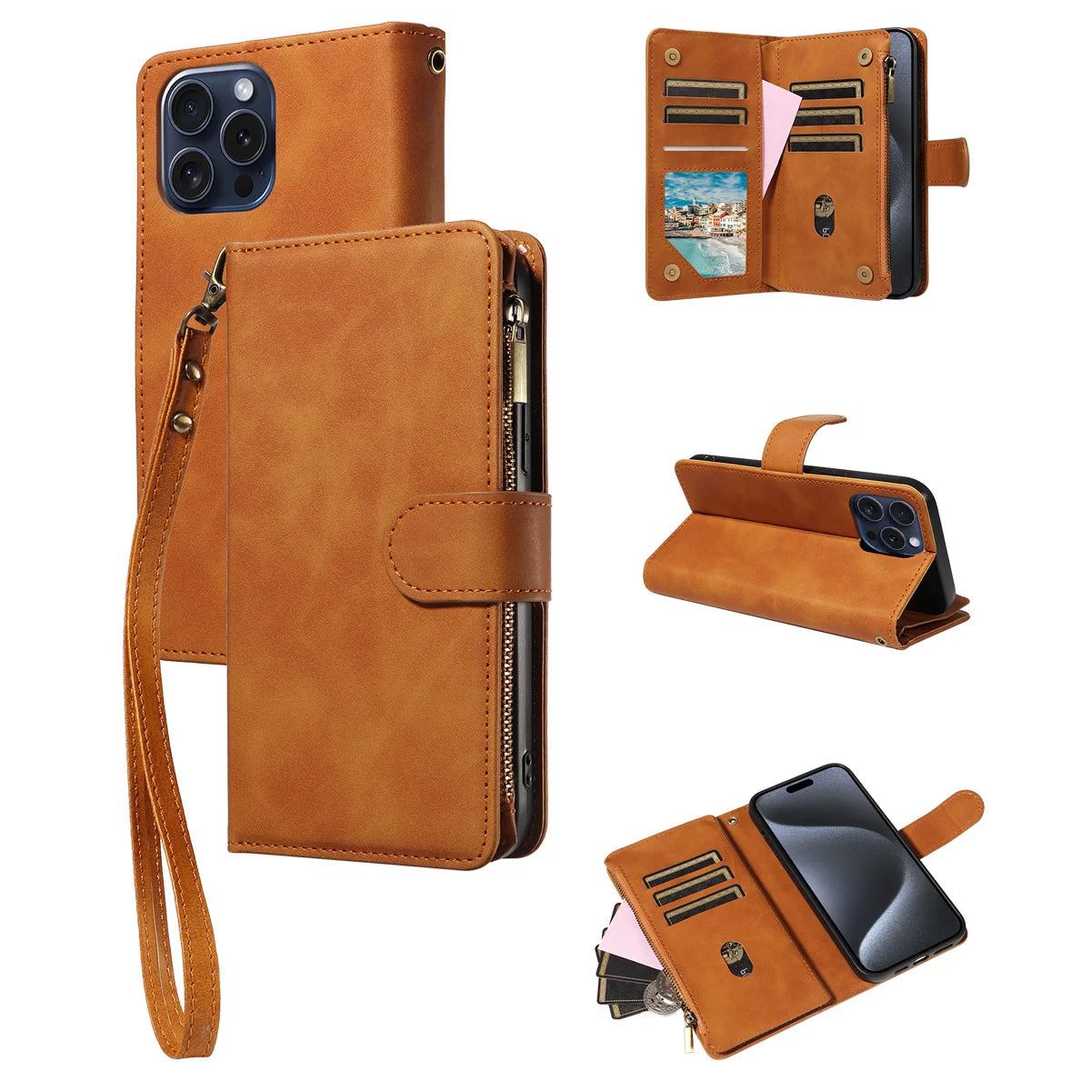 Samsung Galaxy Phone Case - Artificial Leather Clamshell Wallet for S24 S23 S22 S21 - ZOOMNSTORE