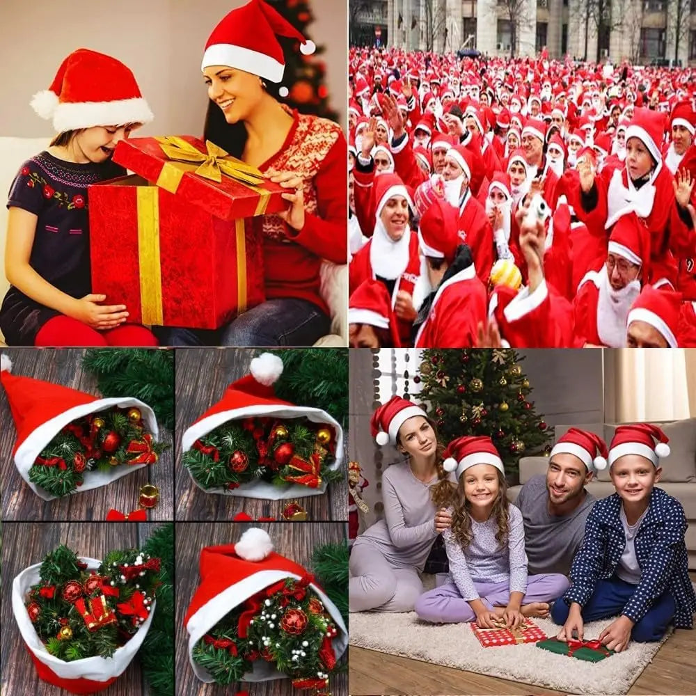 Santa Claus Hats - Red Non-woven Xmas Caps for Adults Kids Holiday Party Decorations - ZOOMNSTORE