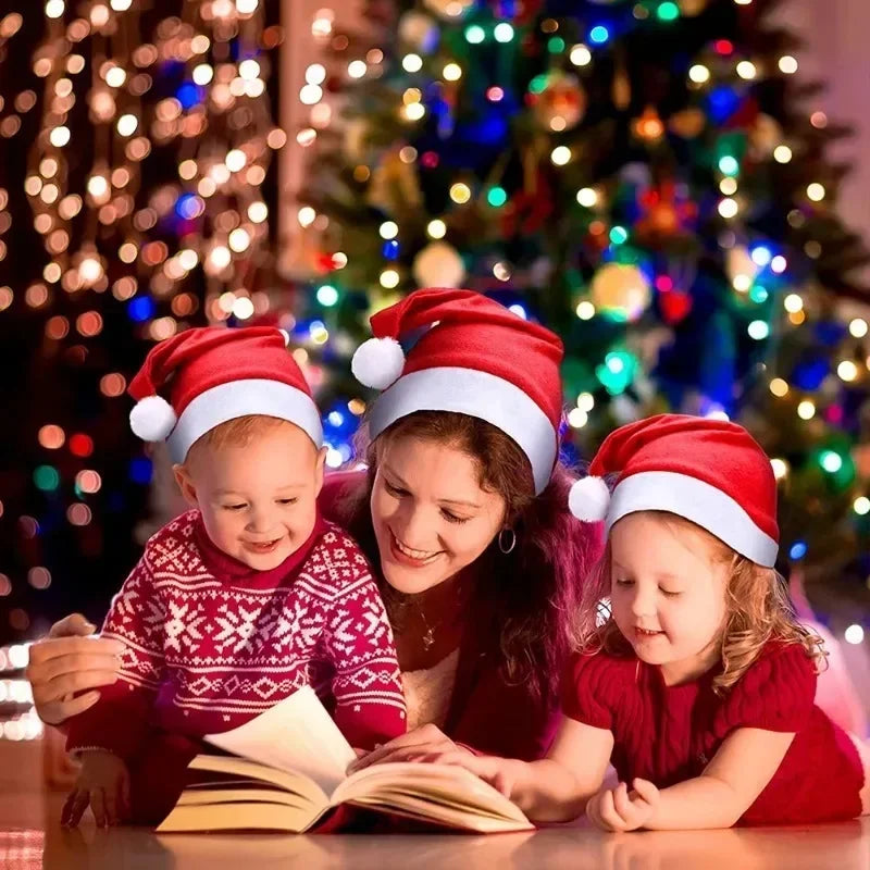 Santa Claus Hats - Red Non-woven Xmas Caps for Adults Kids Holiday Party Decorations - ZOOMNSTORE