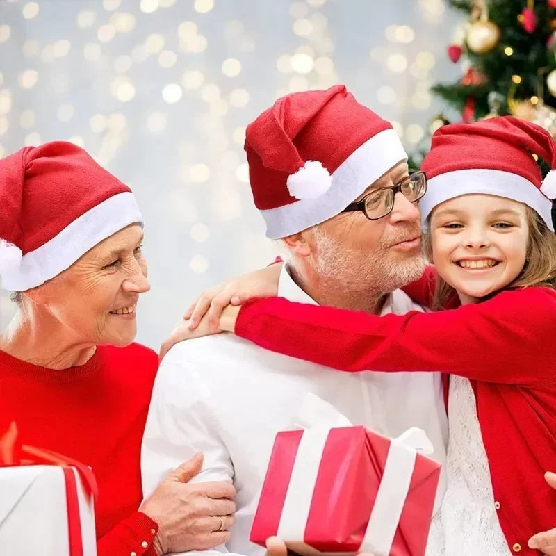 Santa Claus Hats - Red Non-woven Xmas Caps for Adults Kids Holiday Party Decorations - ZOOMNSTORE