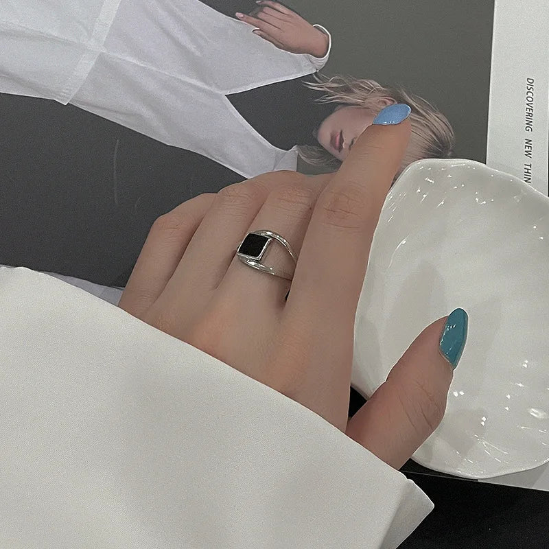 Sterling Silver Rings Adjustable Vintage Hip Hop Couples Silver Bands | Hollow Line Design