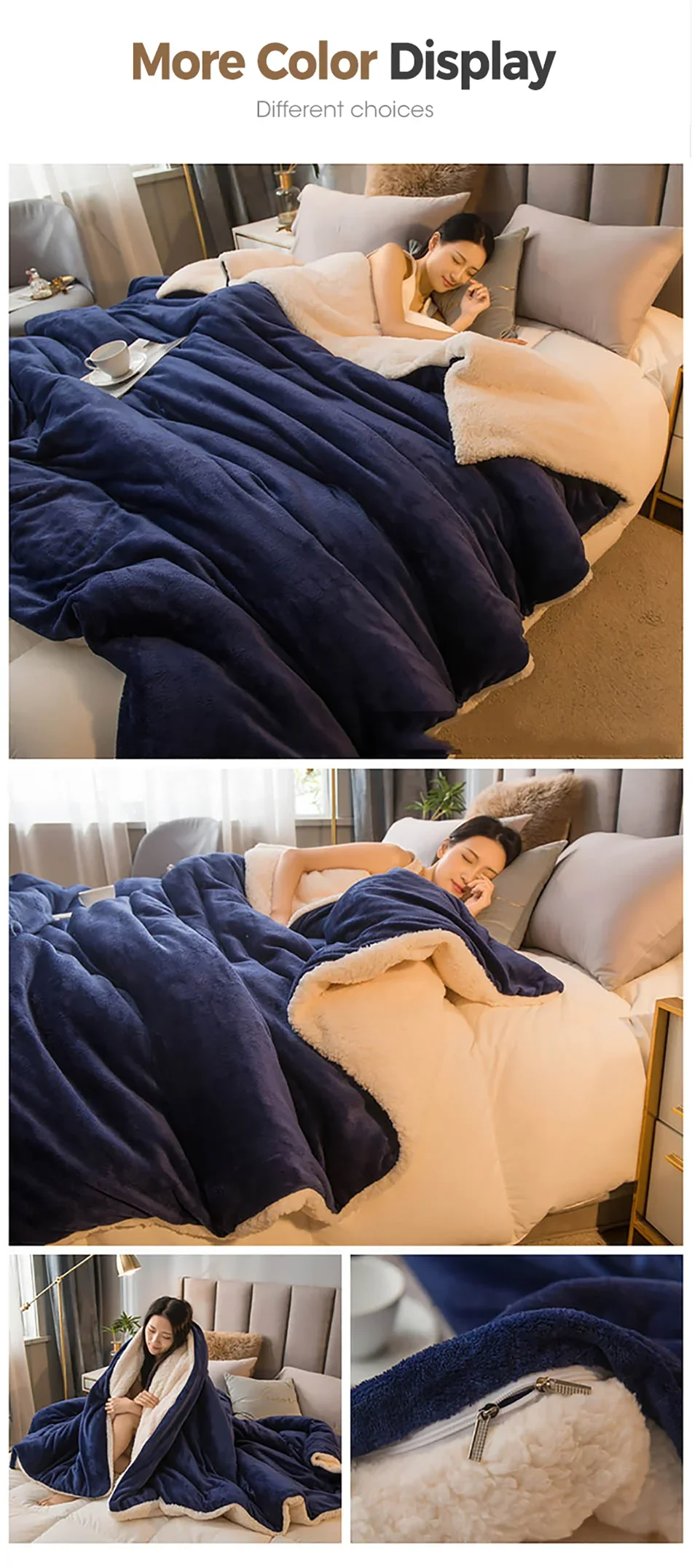 Double-Sided Wool Throw Blanket - Queen Bedspread for Winter Warmth - ZOOMNSTORE