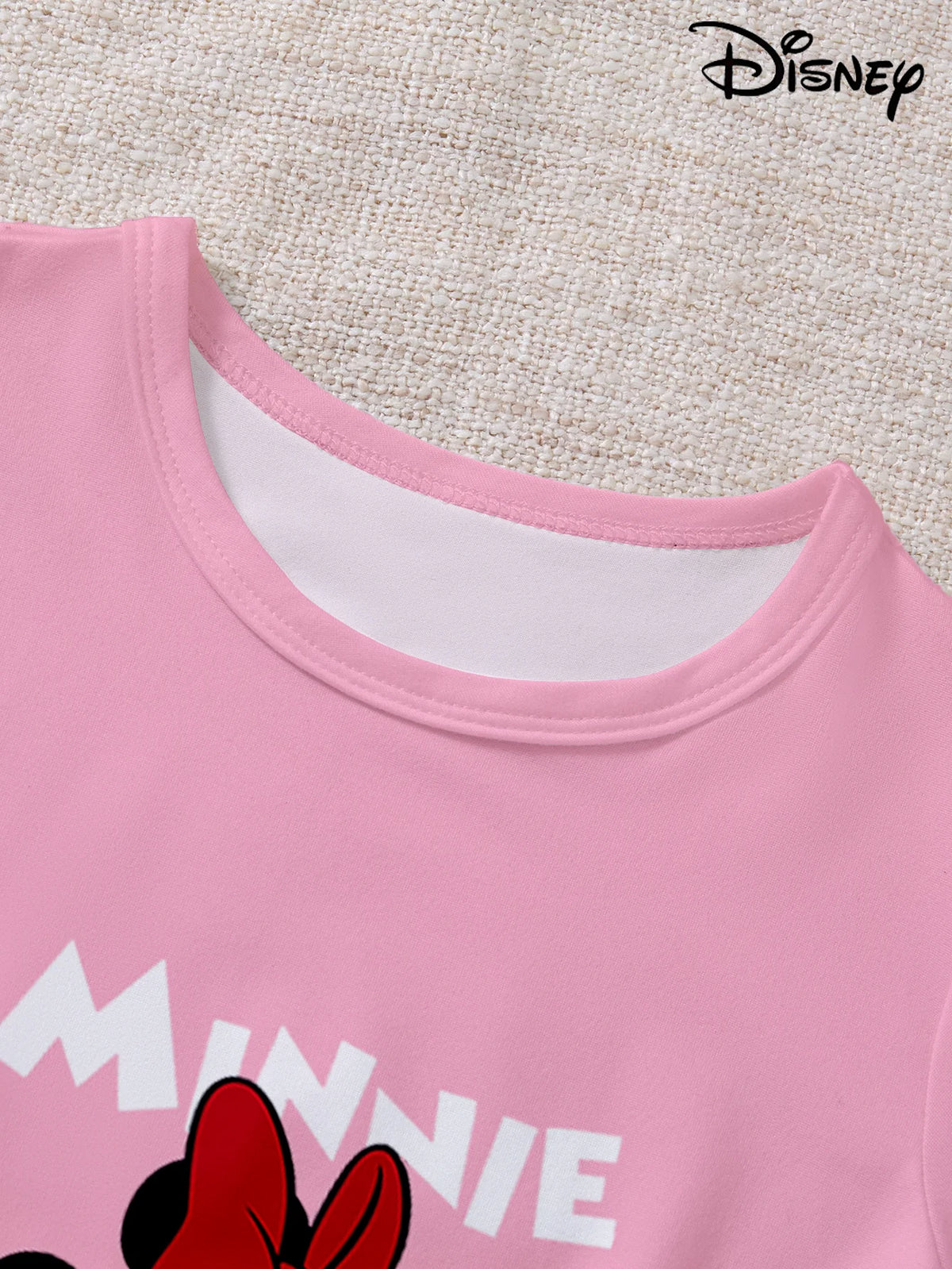 Women's 2-piece Disney Cute Bow Cartoon Pattern Short sleeved Top and Pants Nightwear Home Clothes