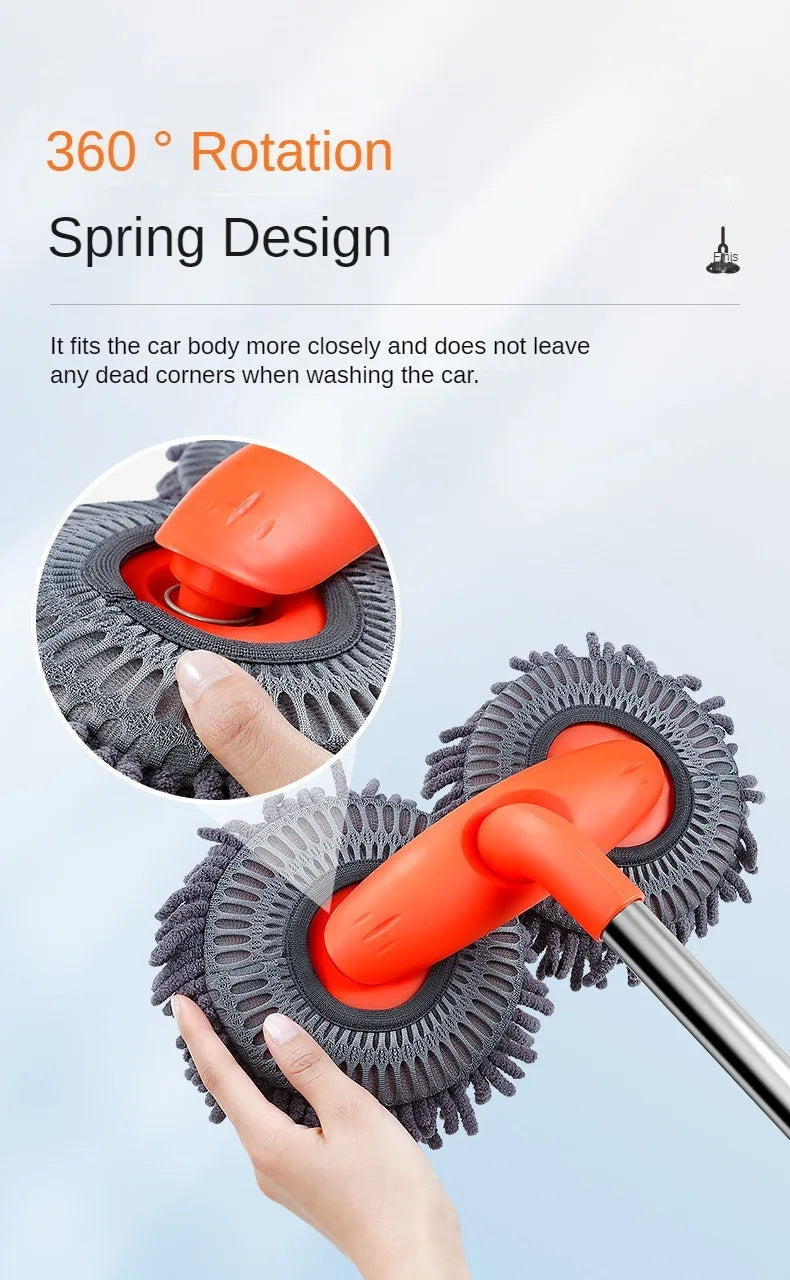 Telescopic Car Cleaning Mop - Chenille Double Brush Head for Roof Window