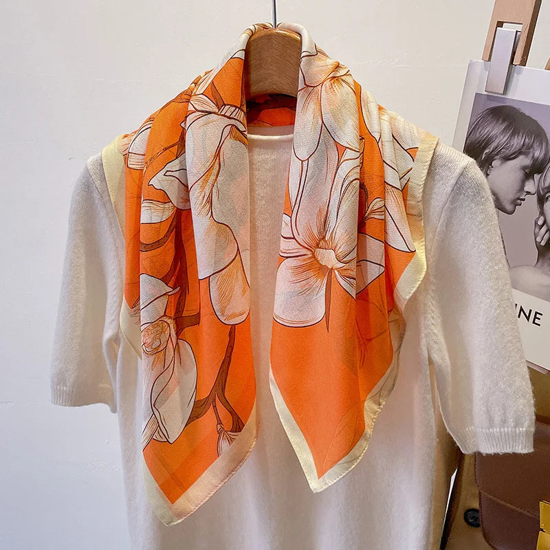 Pure Cotton Womens Printed Scarf - Fashionable Square Foulard for Neck and Hair