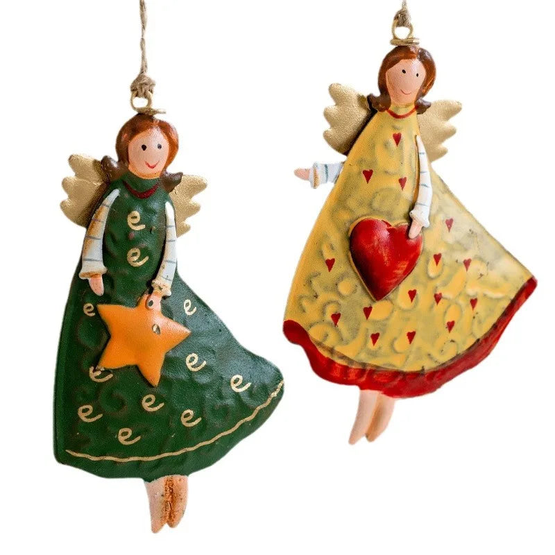 Retro Iron Christmas Angel Pendant - Country Tree Decoration - ZOOMNSTORE