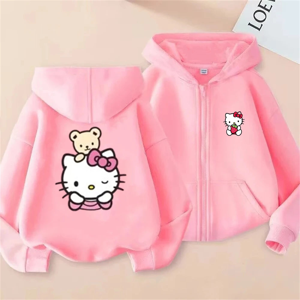 Hello Kitty Kids Hoodie - Pink Zipper Cardigan Sweatshirt for Ages 3-12 - ZOOMNSTORE