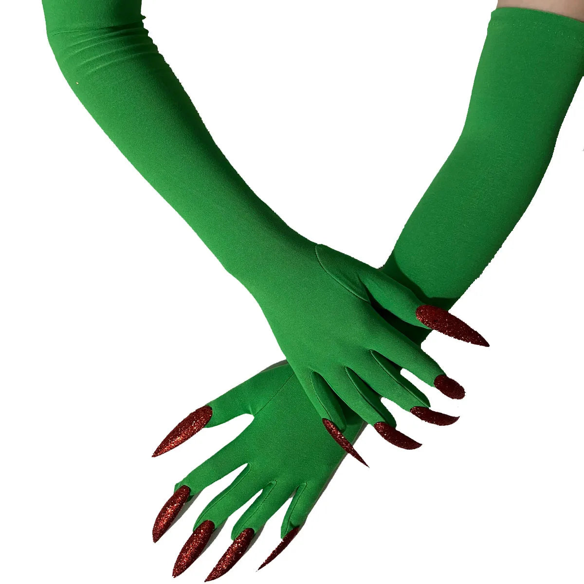 Halloween Ghost Claw Gloves - Cosplay Dress Up with Black Long Nails
