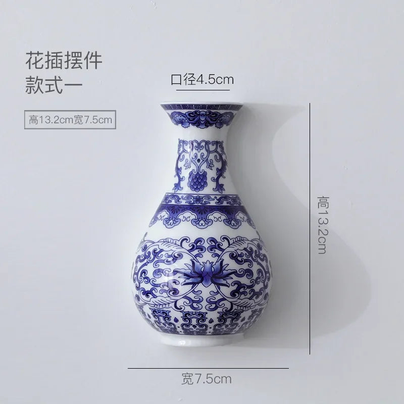 Antique Blue and White Ceramic Vase - Porcelain Flower Container for Home Decoration