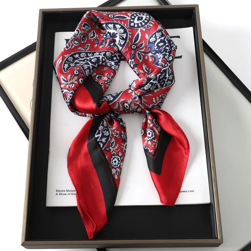 Luxury Silk Cat Print Scarf - Womens Neck Hair Tie Bandana Foulard 70cm