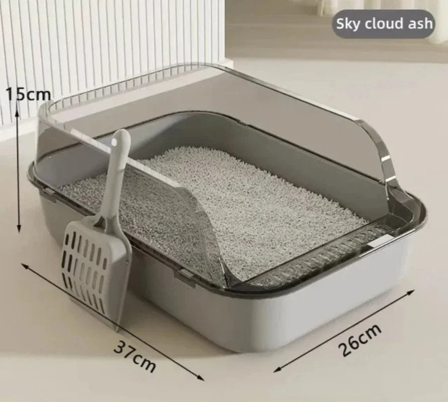 Semi-Enclosed Cat Litter Box - Splashproof Kitty Toilet Tray - ZOOMNSTORE