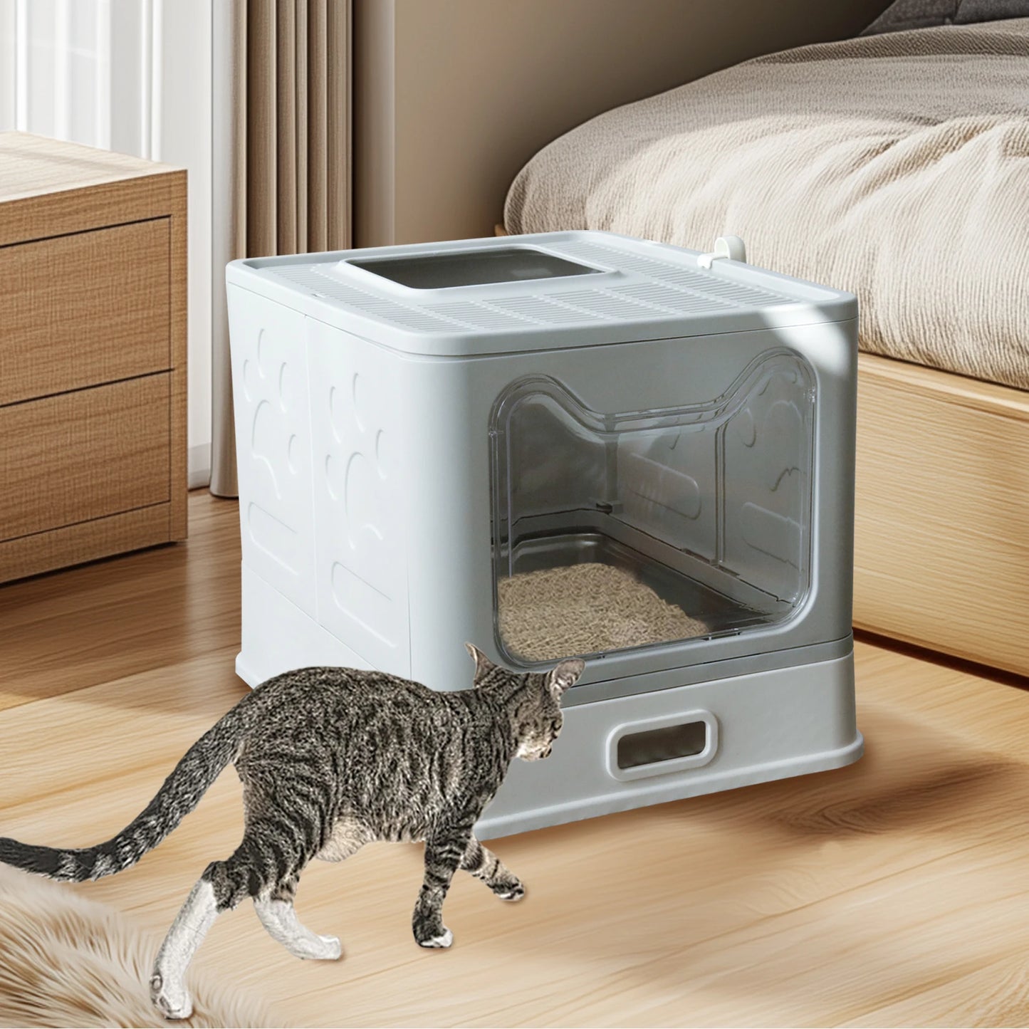 Bingopaw Stainless Steel Cat Litter Box - Front Entry with Lid Litter Scoop for Easy Cleaning - ZOOMNSTORE