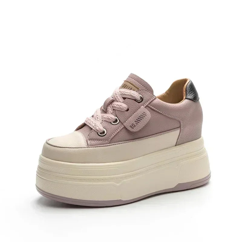 Platform Sneakers Women – Comfortable Genuine Leather Wide Fit Casual Shoes With High Heels