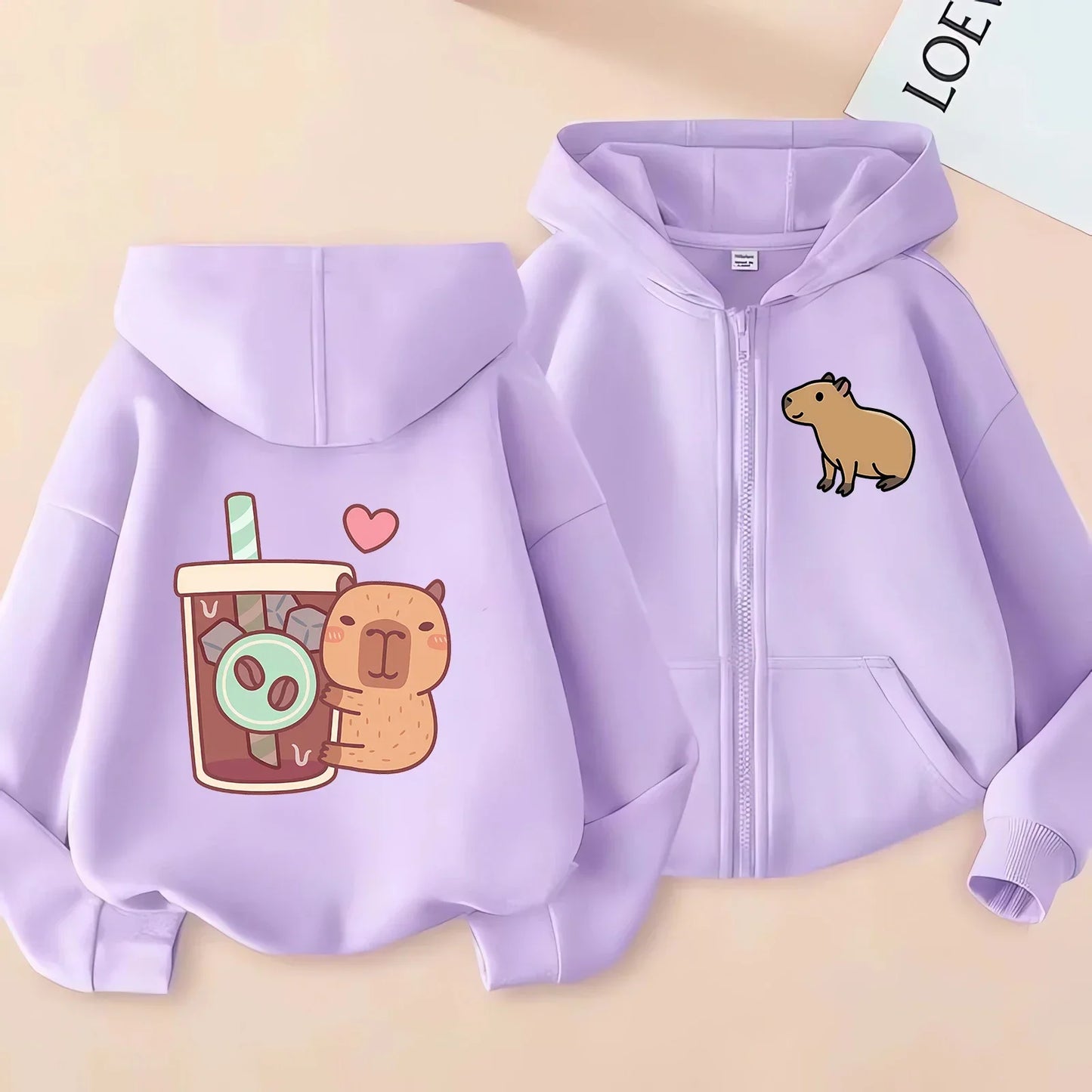 Kawaii Capybara Zip Up Hoodie - Childrens Manga Sweatshirt for Kids - ZOOMNSTORE