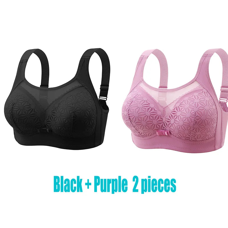 2PCS New High-end U-shaped Back With No Steel Ring Gathered And Adjusted Bra Thin Cup Breathable Breasted Underwear Mom's Bra
