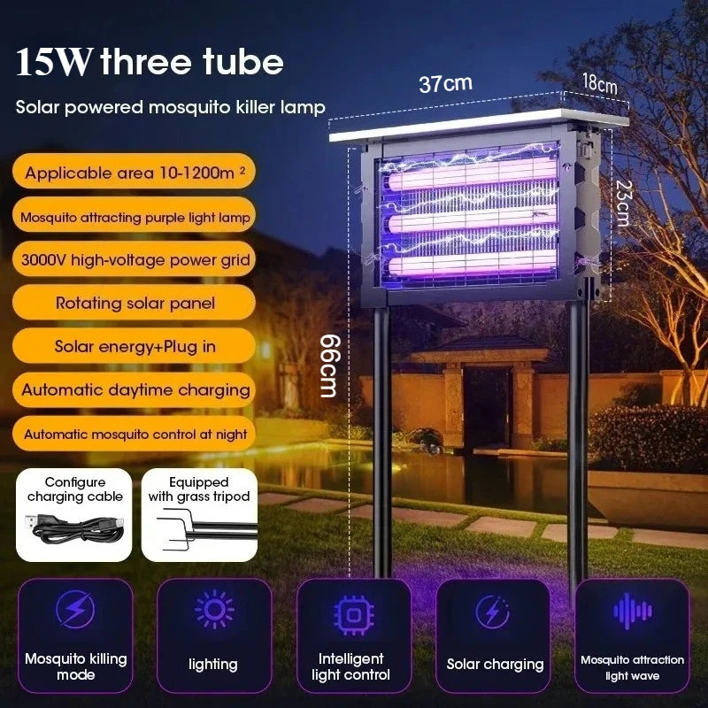 JOYINLED 15W/40W Electric Fly Killer Solar Rechargeable Mosquito Zapper Waterproof Outdoor Insect Killer Patio Garden Backyard
