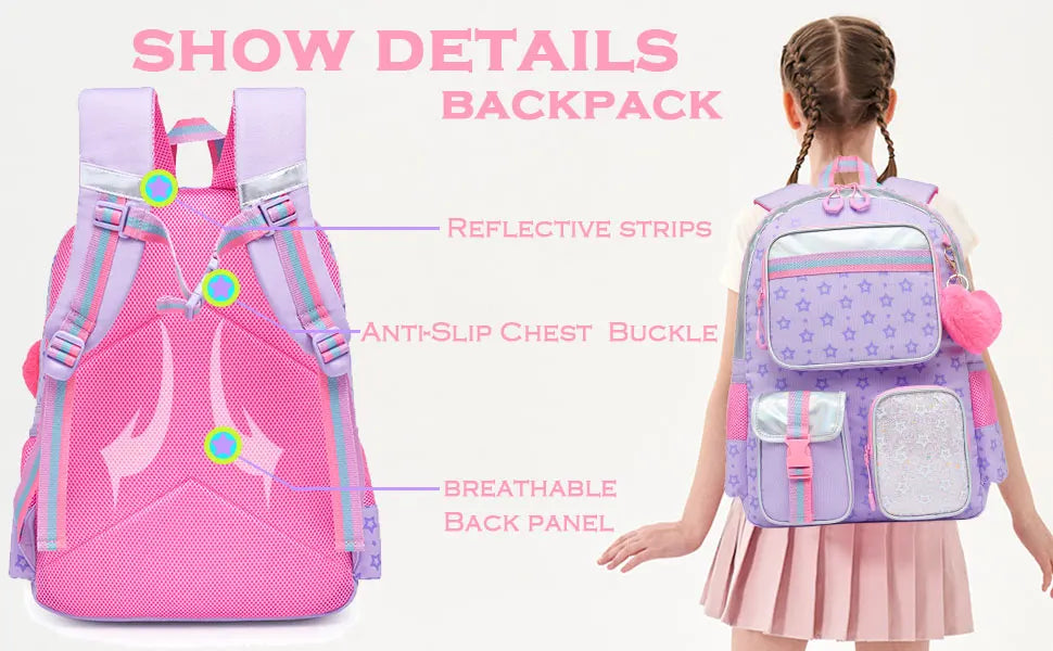 Aesthetic Girls Backpack with Lunchbox Penbag - Elementary School Bookbag - ZOOMNSTORE