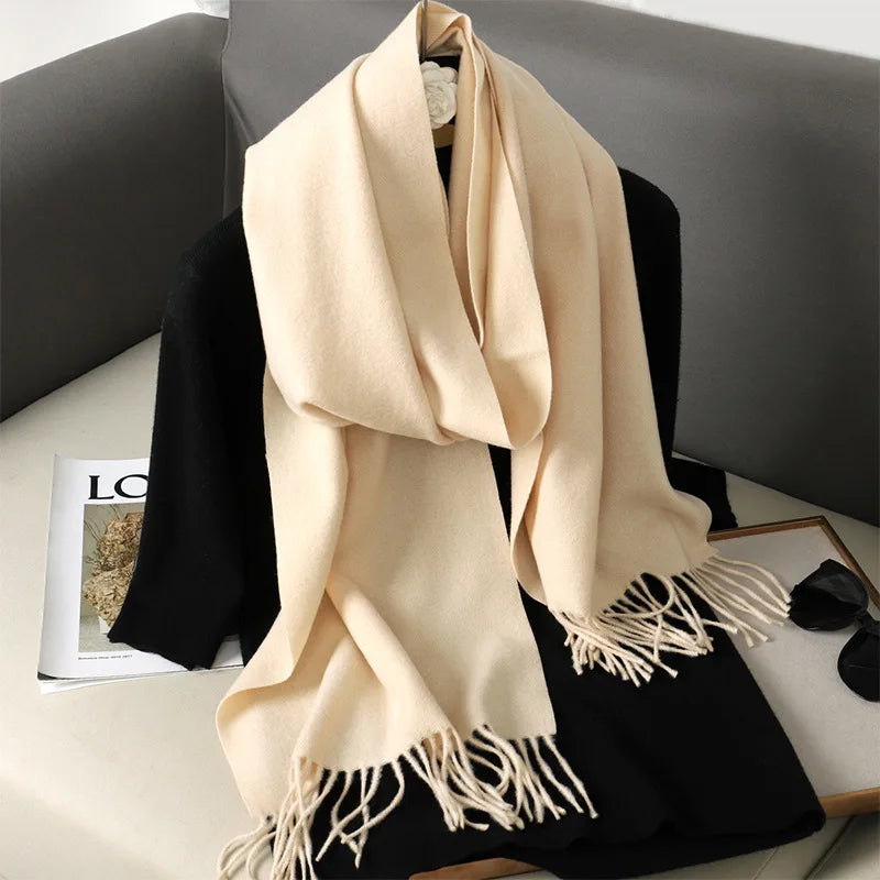 62-Color Cashmere Winter Scarf - Warm Thicken Pashmina Shawl with Tassels