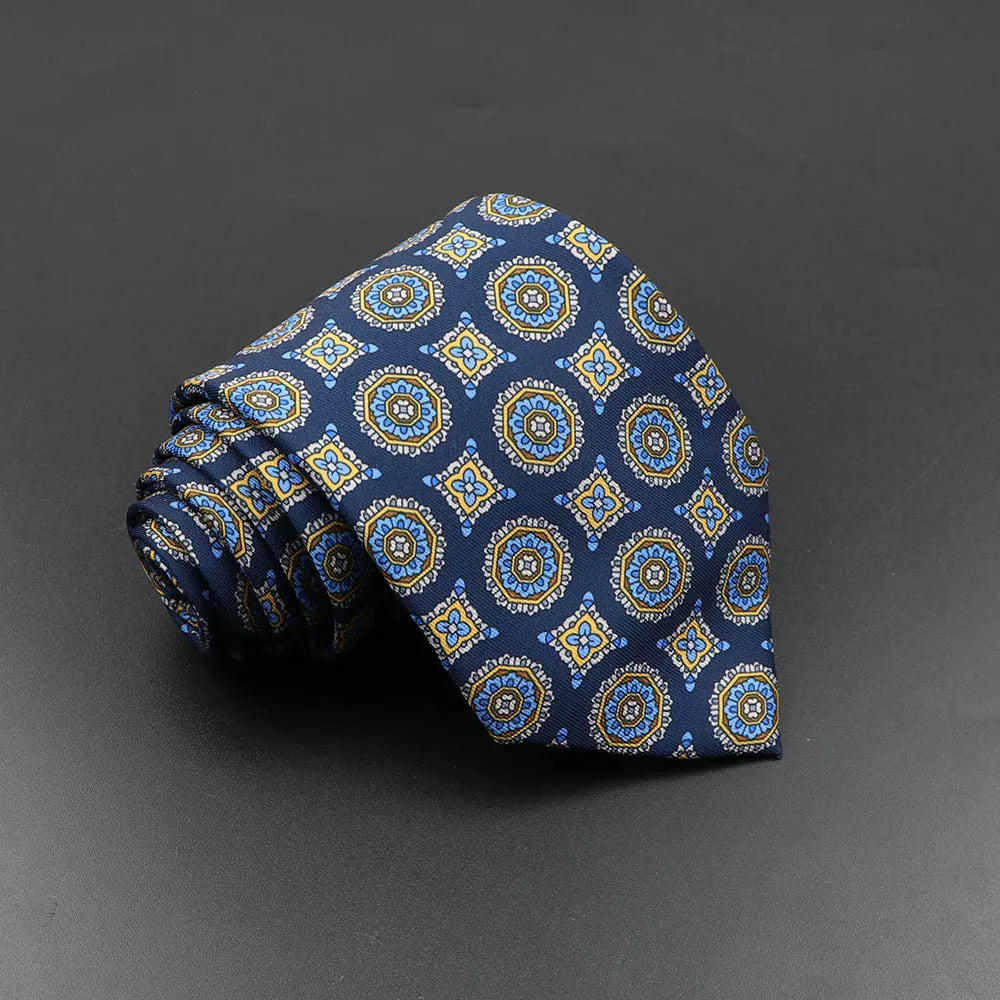 Mens Silk Tie - 75cm Soft Novelty Necktie in Blue Green Orange Floral Pattern