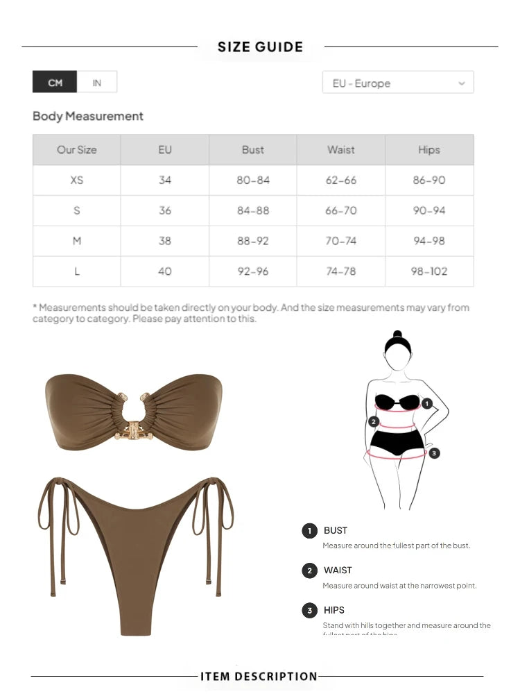 Shiny O Ring Bandeau Bikini - Womens Low Waisted Swimsuit with Padded Bra - ZOOMNSTORE