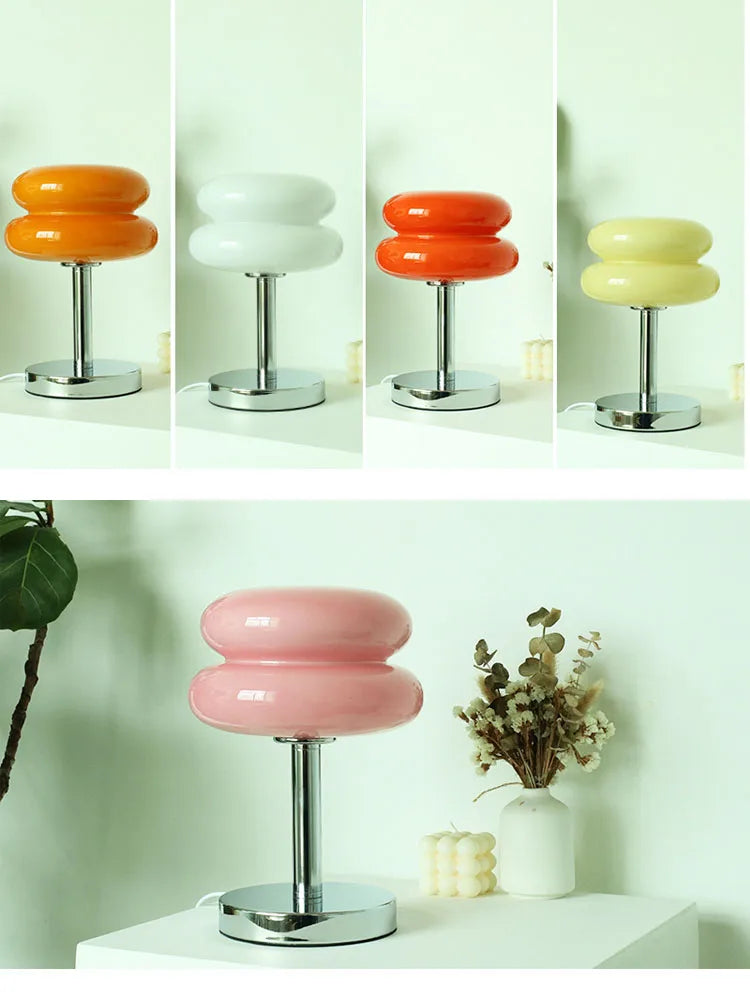 Macaron Glass Table Lamp - Trichromatic Dimming Night Light for Living Room Bedroom Decor - ZOOMNSTORE