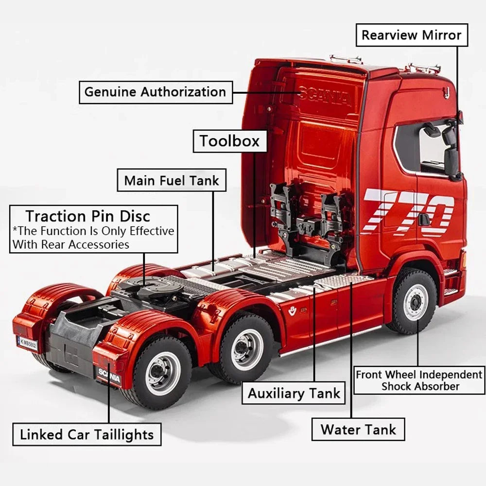 HUINA 1501 770S RC Tractor Truck - 118 Scale Alloy Engineering Vehicle with Lights and Sounds - ZOOMNSTORE