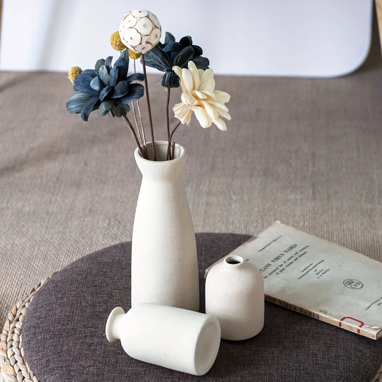 Set of 3 Rustic Ceramic Vases - Modern Farmhouse Decor for Living Room and Table - ZOOMNSTORE