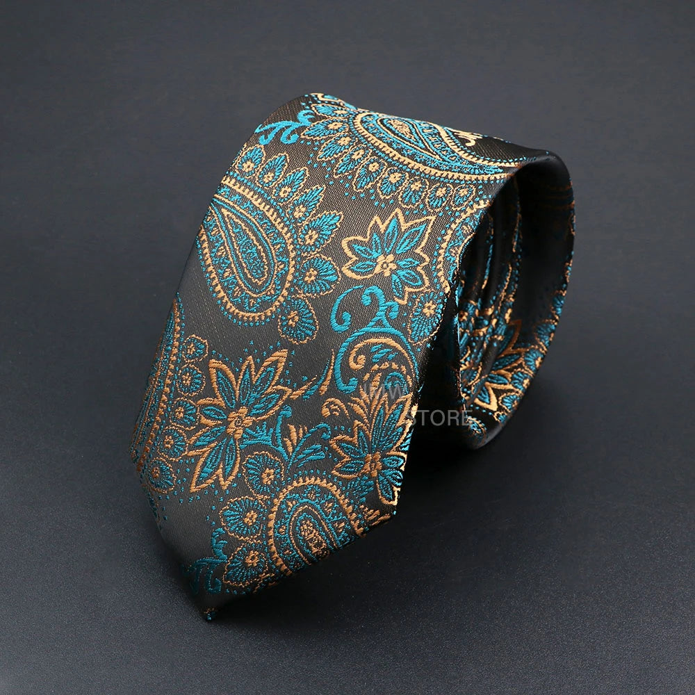 Mens Paisley Necktie - Grey Brown Green Wedding Business Tie