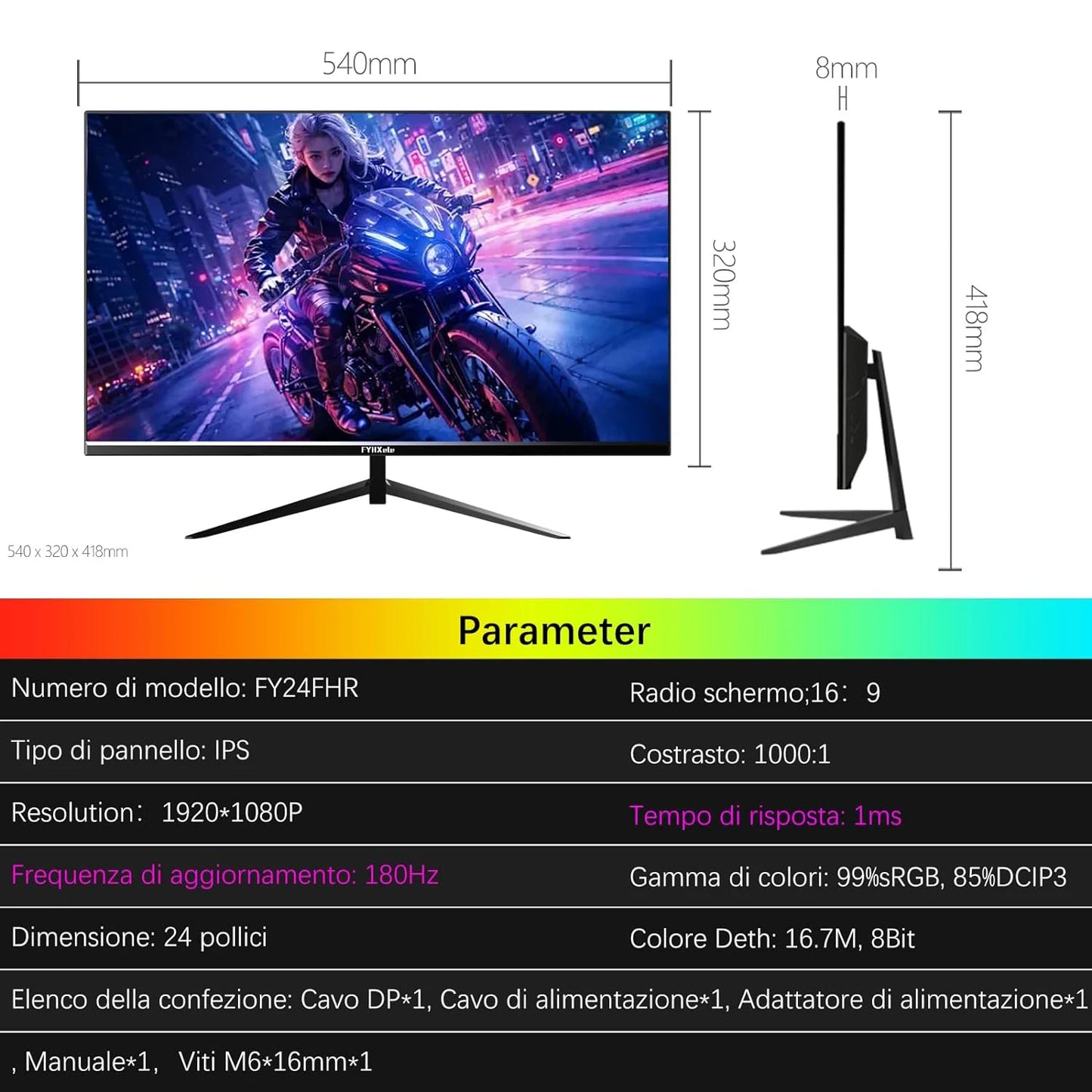 24 Inch Gaming Monitor - 1080P IPS Panel, 180Hz Refresh Rate, HDR Display, Eye Care Technology
