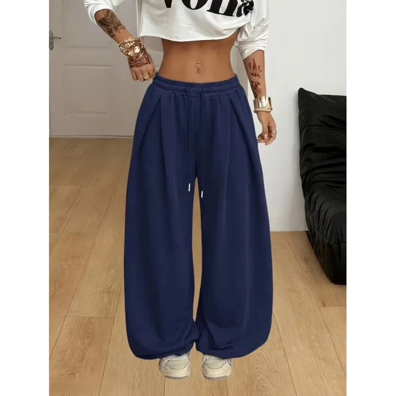 Y2K new Wide Leg Sweatpants Women Streetwear Baggy Oversize Gray Sports Pants High Waist Drawstring Casual Joggers Trousers