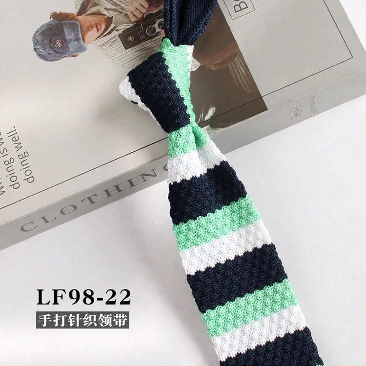 Narrow Striped Knitted Necktie for Men - Retro Korean Style Casual Cravat Accessory