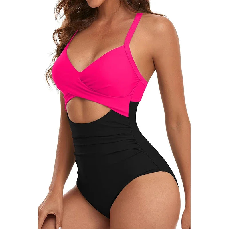 One Piece Women Set Swimsuit Print Backless Puch Up Solid Sexy Women's Swimwear Bandage Ruched Female Bathing Suit Beachwear