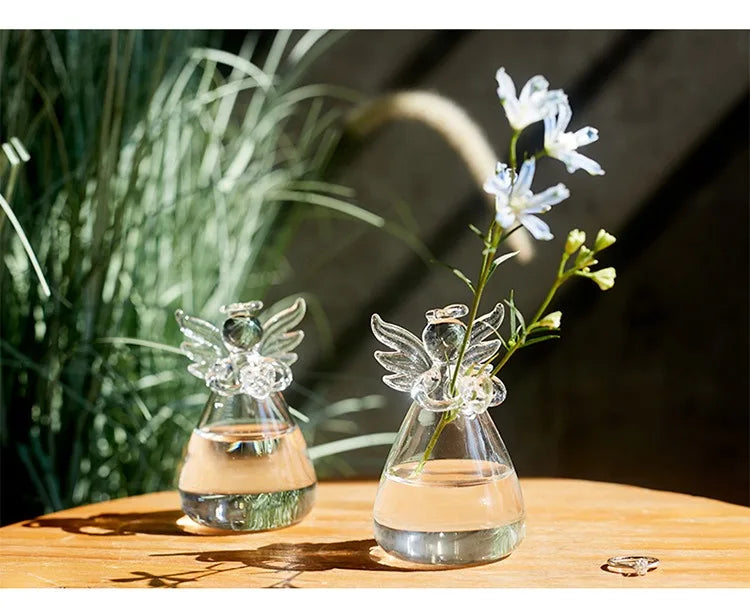Handmade Angel Glass Vase - Mini Crystal Tabletop Decor for Home Office Wedding Gift - ZOOMNSTORE