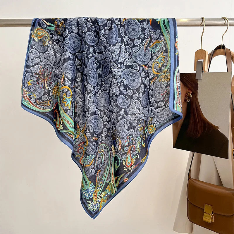 Pure Cotton Womens Printed Scarf - Fashionable Square Foulard for Neck and Hair